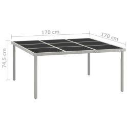 Table de salle à manger de jardin 170x170x74,5cm Verre et acier 