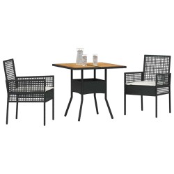 Ensemble de Salle à Manger de Jardin 3 Pièces avec Coussins Noir Poly Rattan 