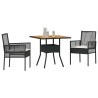 Ensemble de Salle à Manger de Jardin 3 Pièces avec Coussins Noir Poly Rattan 