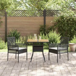 Ensemble de Salle à Manger de Jardin 3 Pièces avec Coussins Noir Poly Rattan 