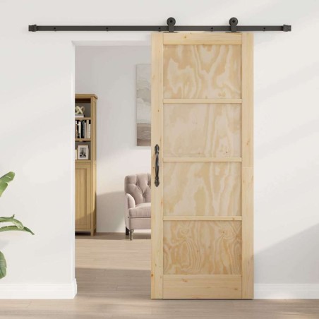 Porte Coulissante avec Quincaillerie 78x202 cm en Bois Massif de Pin 