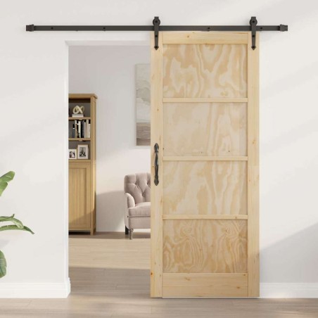 Porte Coulissante avec Ensemble de Matériel 83x202 cm Bois de Pin Massif 