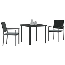 Ensemble de salle à manger de jardin 3 pièces avec coussins en poly rotin noir. 