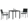 Ensemble de salle à manger de jardin 3 pièces avec coussins en poly rotin noir. 