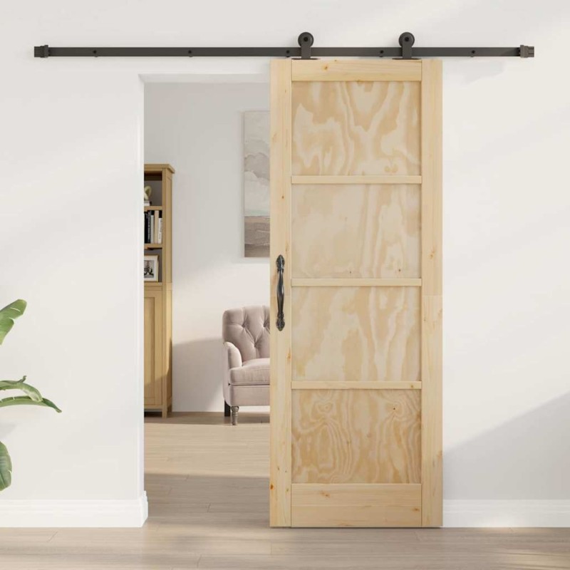 Porte coulissante avec ensemble de matériel ORKDAL en bois massif de pin 