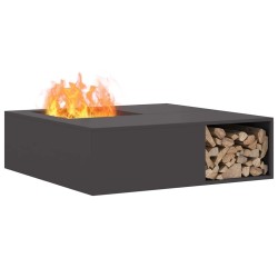 Brasero avec rangement à bûches Noir 100x100x30 cm Acier 