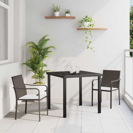 Ensemble de jardin 3 pièces avec coussins en poly rotin marron. 