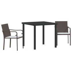 Ensemble de jardin 3 pièces avec coussins en poly rotin marron. 