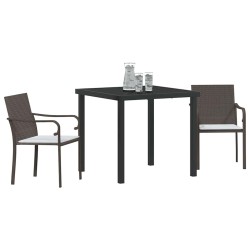 Ensemble de jardin 3 pièces avec coussins en poly rotin marron. 
