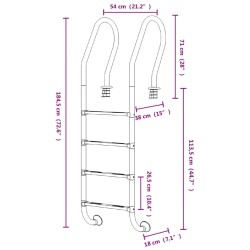 Échelle de piscine 54x38x184,5 cm acier inoxydable 304 