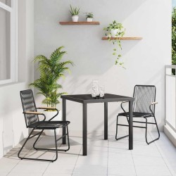 Ensemble de salle à manger de jardin 3 pièces en rotin noir 
