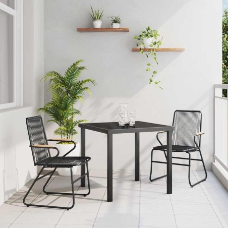 Ensemble de salle à manger de jardin 3 pièces en rotin noir 