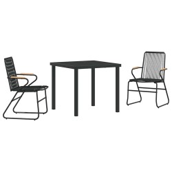 Ensemble de salle à manger de jardin 3 pièces en rotin noir 