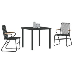 Ensemble de salle à manger de jardin 3 pièces en rotin noir 