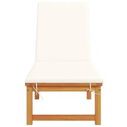 Chaise longue avec coussins crème en bois massif d'acacia 
