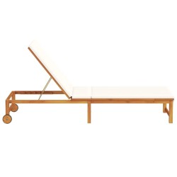 Chaise longue avec coussins crème en bois massif d'acacia 