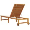 Chaise longue avec coussins crème en bois massif d'acacia 