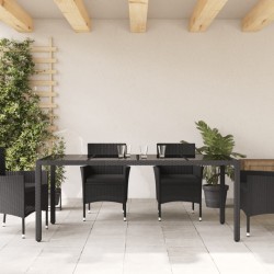 Table de jardin dessus en verre Noir 190x90x75cm Résine tressée 