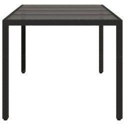 Table de jardin dessus en verre Noir 190x90x75cm Résine tressée 