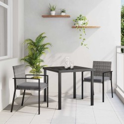 Ensemble de salle à manger de jardin 3 pièces gris Poly rotin 