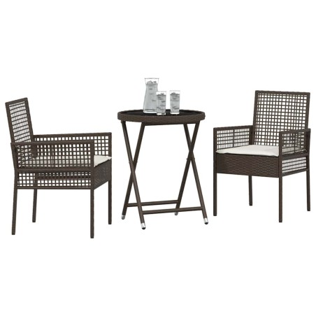 Ensemble de bistro de jardin 3 pièces avec coussins en poly rotin marron 