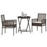 Ensemble de bistro de jardin 3 pièces avec coussins en poly rotin marron 