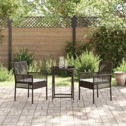 Ensemble de bistro de jardin 3 pièces avec coussins en poly rotin marron 