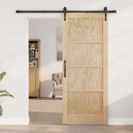 Porte coulissante avec set de matériel 83x202 cm Bois massif Pin 
