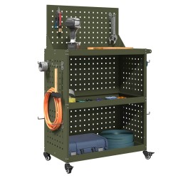 Chariot à outils avec étagère avec roue Vert olive 65 x 35 x 111 cm Métal 