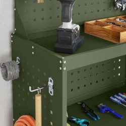 Chariot à outils avec étagère avec roue Vert olive 65 x 35 x 111 cm Métal 