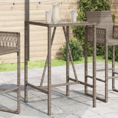 Table de bar d’extérieur gris 70x70x110 cm poly rotin 
