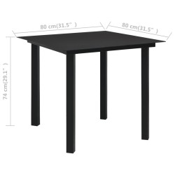 Table à dîner de jardin Noir 80x80x74 cm Acier et verre 