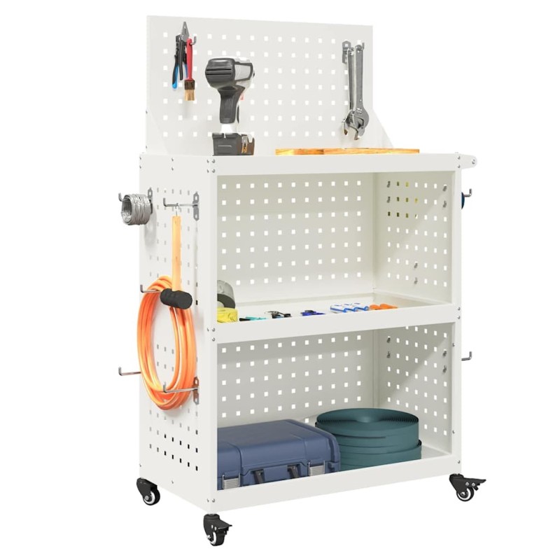 Chariot à outils avec étagère avec roue avec stockage Blanc 65 x 35 x 111 cm Métal 