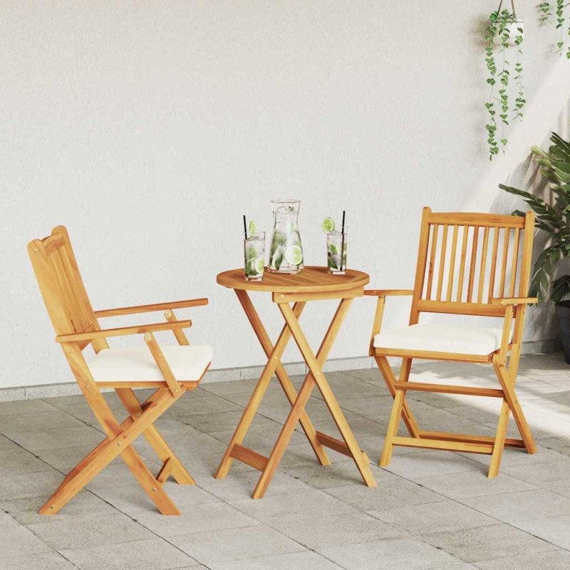 Chaises de jardin pliantes avec coussin blanc 2 pièces en bois d'acacia solide 