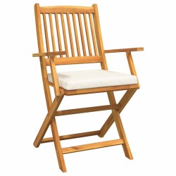 Chaises de jardin pliantes avec coussin blanc 2 pièces en bois d'acacia solide 