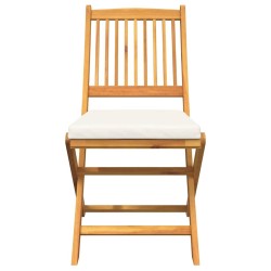 Chaises de jardin pliantes avec coussin blanc 2 pièces en bois d'acacia solide 