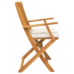 Chaises de jardin pliantes avec coussin blanc 2 pièces en bois d'acacia solide 