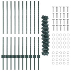 Clôture en Chaîne avec 10 Pieux U Verte 1x10 m Acier 