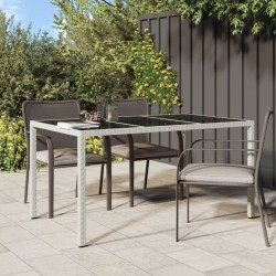 Table de jardin 150x90x75 cm Verre trempé/résine tressée Blanc 