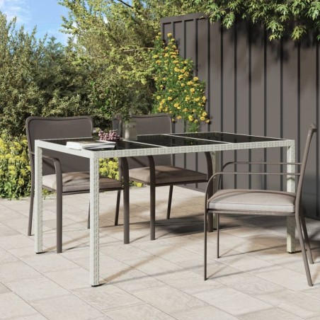 Table de jardin 150x90x75 cm Verre trempé/résine tressée Blanc 