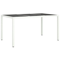Table de jardin 150x90x75 cm Verre trempé/résine tressée Blanc 