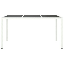 Table de jardin 150x90x75 cm Verre trempé/résine tressée Blanc 