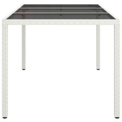 Table de jardin 150x90x75 cm Verre trempé/résine tressée Blanc 