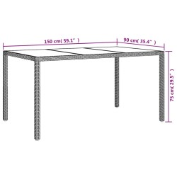 Table de jardin 150x90x75 cm Verre trempé/résine tressée Blanc 