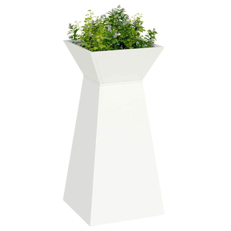 Pots de jardin en pilier 2 pcs, avec bol blanc de 35x35x73 cm en acier. 