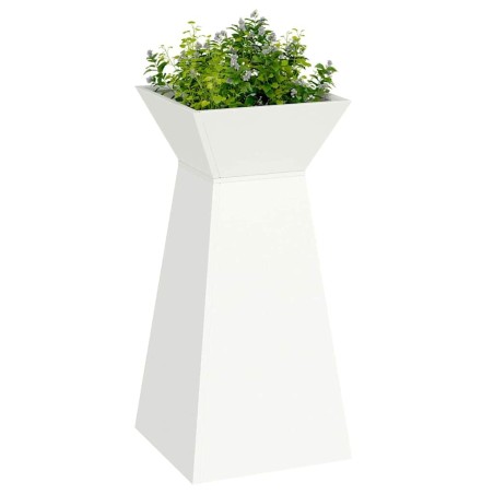Pots de jardin en pilier 2 pcs, avec bol blanc de 35x35x73 cm en acier. 