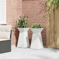 Pots de jardin en pilier 2 pcs, avec bol blanc de 35x35x73 cm en acier. 