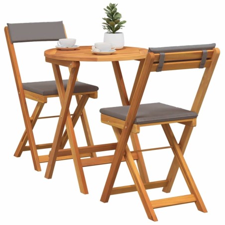 Ensemble Bistro Pliable 3 Pièces avec Coussins en Bois Massif Acacia 
