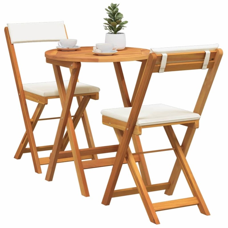 Ensemble Bistro Pliable 3 Pièces avec Coussins en Bois d'Acacia Solide 