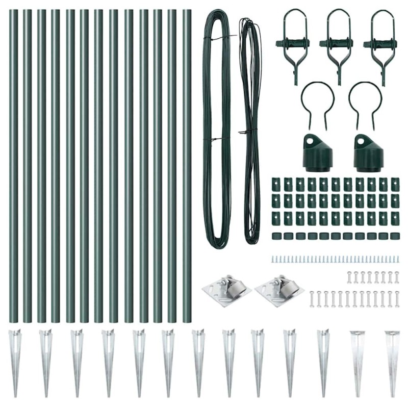 Ensemble de poteaux de clôture avec pointe 13 pcs Vert 